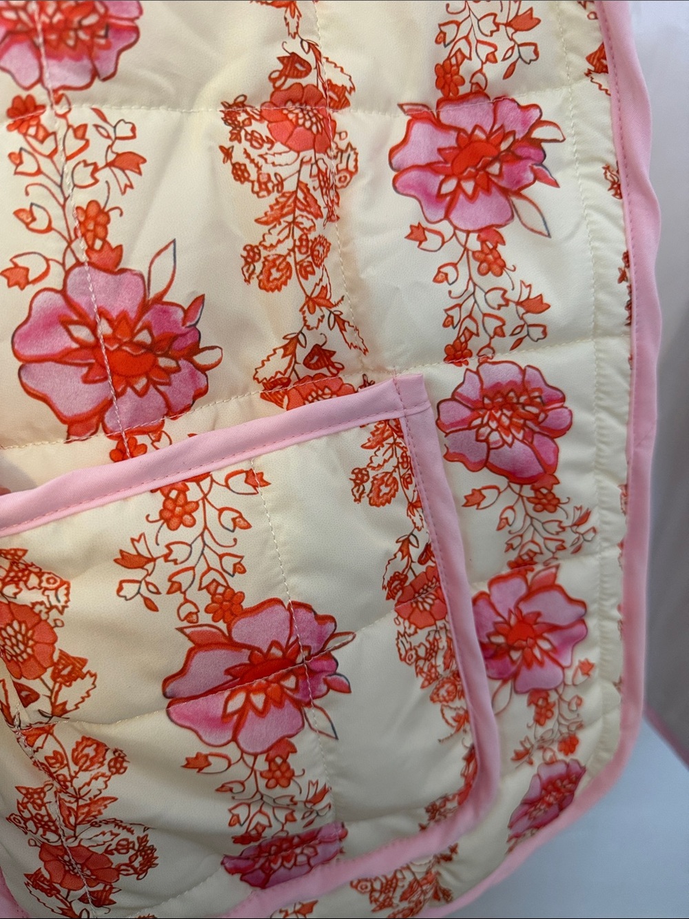 Amazon Quilted Floral Puffer Jacket in Cream and Pink - Picture 4 of 5